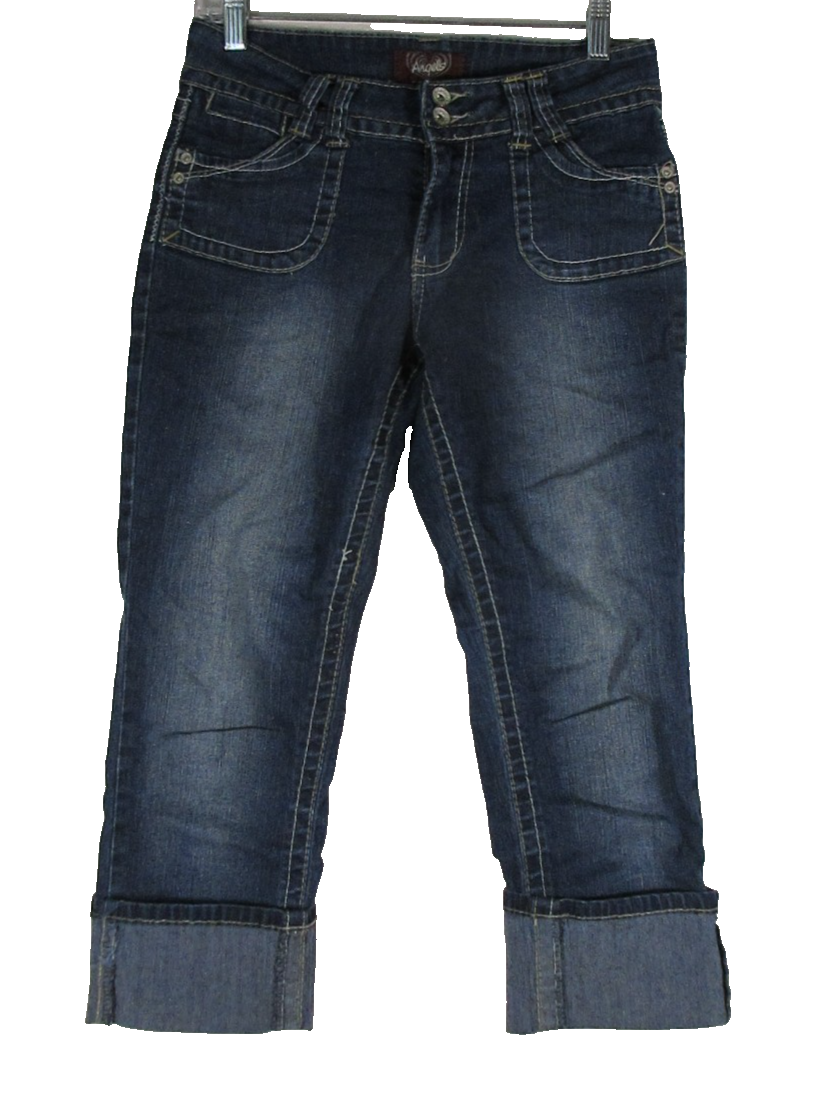 Angels Womens Relaxed Fit Denim Cropped Jeans Mid Rise Cuffed Size 6P Blue