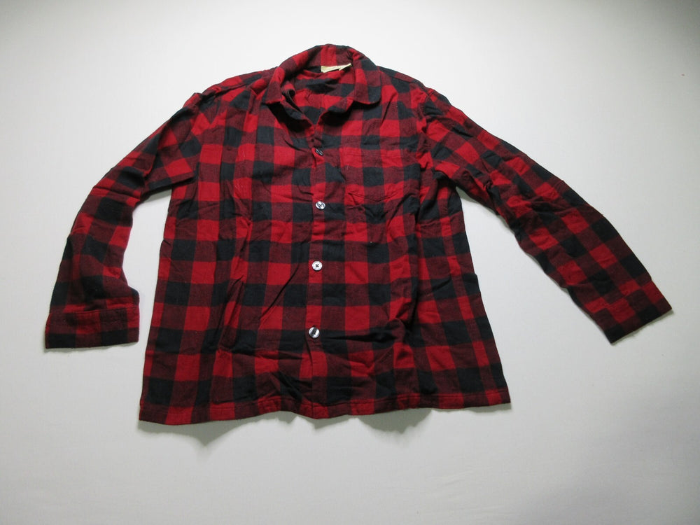 L.L.Bean Red Black Scotch Check Flannel Button Pajama Shirt Cotton Men's Size L