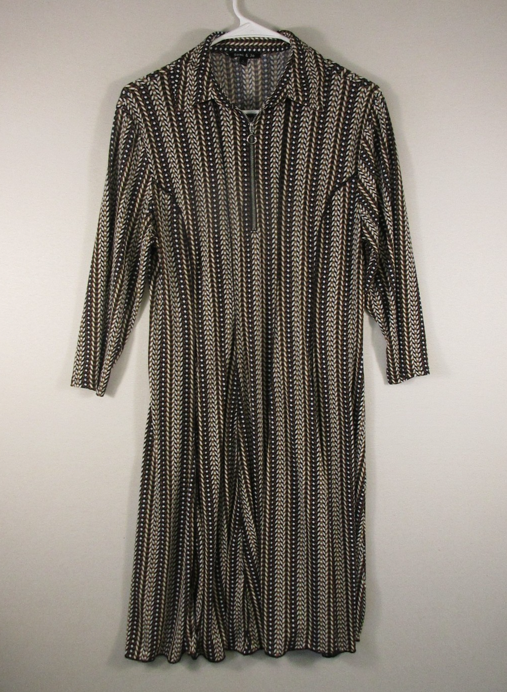 Sami & Jo Womens Front Zip Sweater Dress Thread Print Long Sleeve Size L Multi