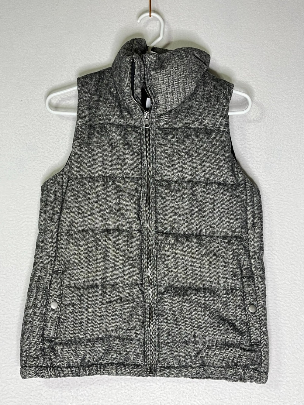Old Navy Heather Gray Full Zip Puffer Vest Jacket Fleece Lined Women's Size XS