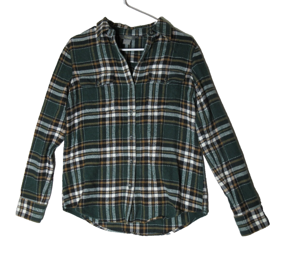 Natural Reflections Womens Plaid Button-Up Blouse Long Sleeve Collared Size S