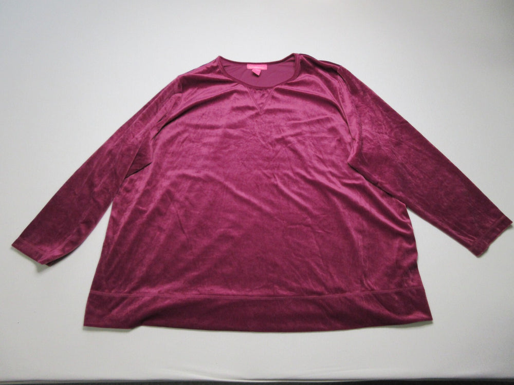 Woman Within Regular Fit Round Neck Womens Top Long Sleeve Size 3X Burgundy