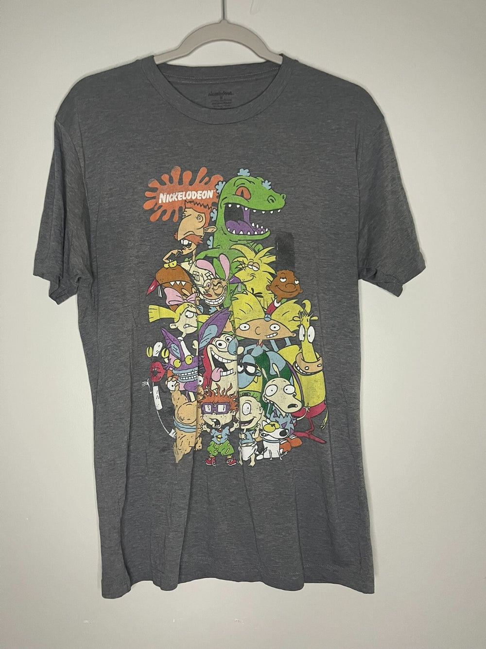 Nickelodeon Grey Cartoon Characters Graphic T-Shirt Short Sleeve Men Size Medium