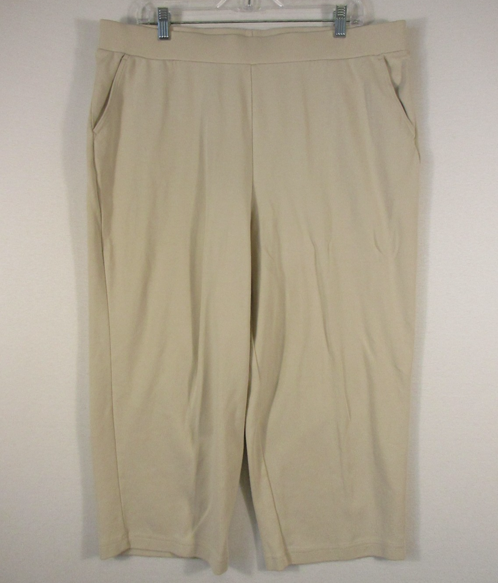 Appleseed's Womens Pull-On Wide Leg Pants Elastic Waist Pockets Size XL Beige