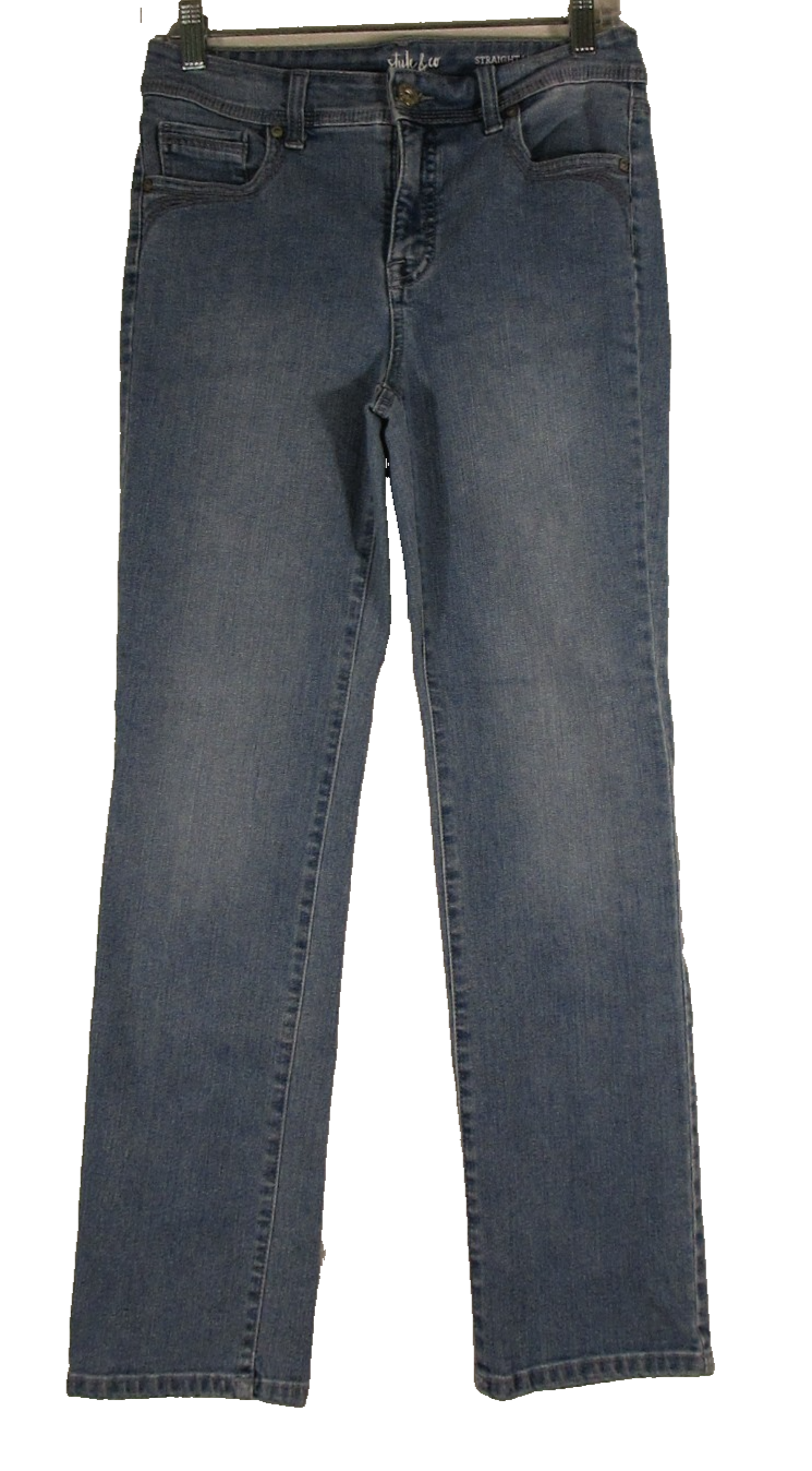 Style & Co Womens Denim Straight Leg Jeans High Rise Beltloops Size 8P Blue