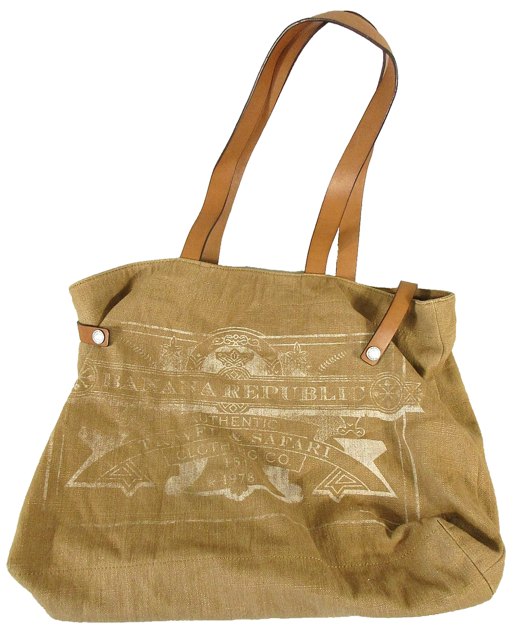 Banana Republic Womens Canvas Tote Bag Two Straps Pockets One Size Brown