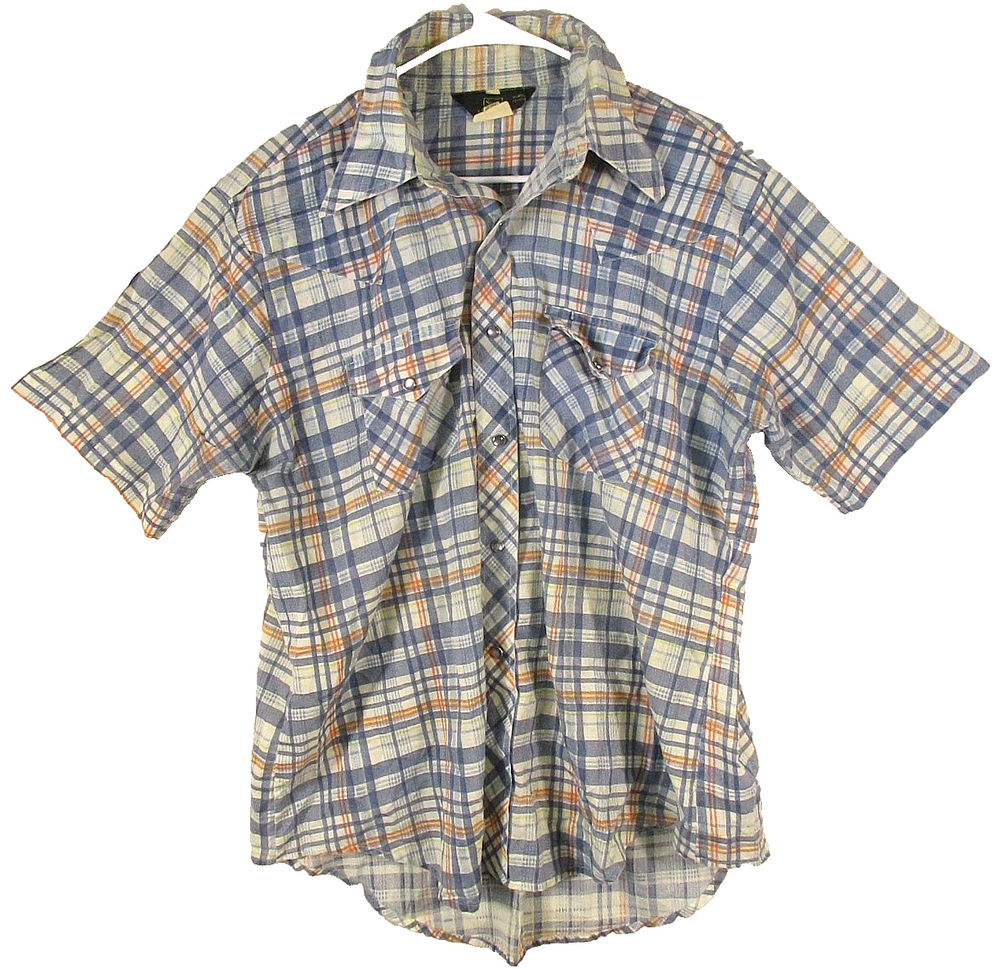 Sears Western Wear Mens Button-Up Pleated Shirt Short Sleeve Collared Sz XL Blue