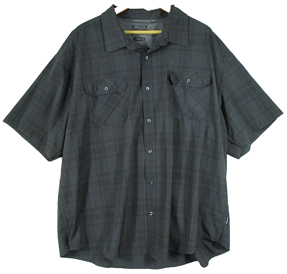 Kenneth Cole Mens Button-Up Plaid Shirt Short Sleeve Pockets Size 4X Black