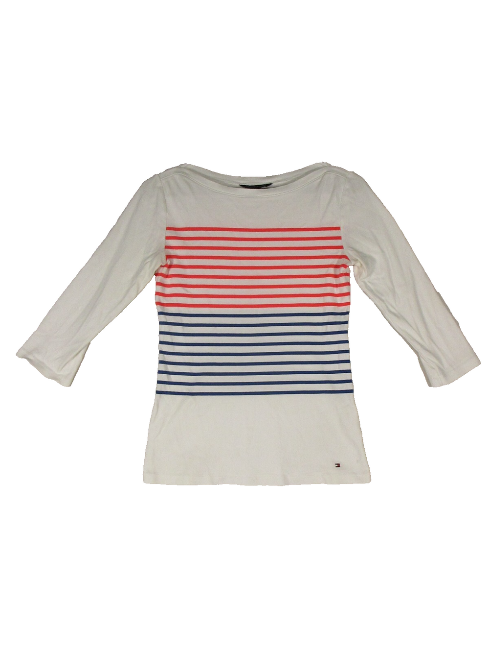 Tommy Hilfiger Womens 3/4 Sleeve Striped Tee Shirt Top Boat Neck Size S White