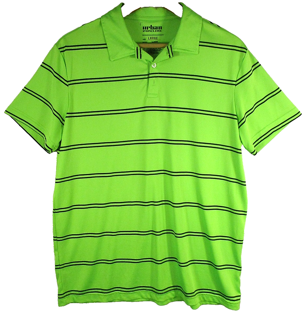 Urban Pipeline Mens Button-Up Polo Shirt Striped Print Short Sleeve Size L Green