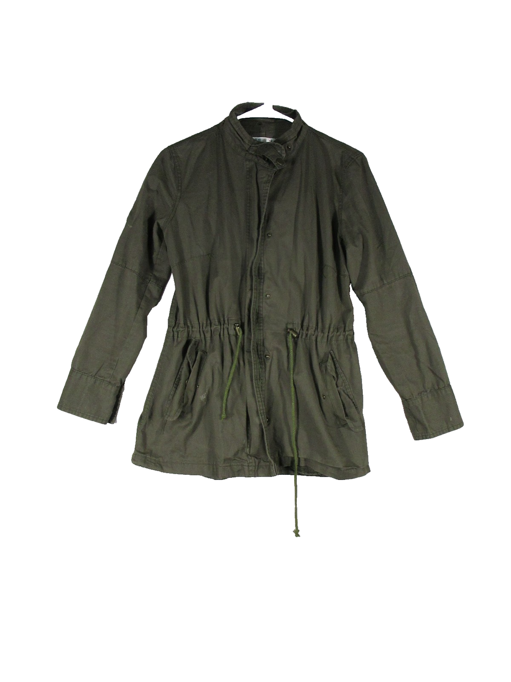 Lian Yi Fang Womens Button-Up Long Sleeve Army Jacket Drawstring Size M Green