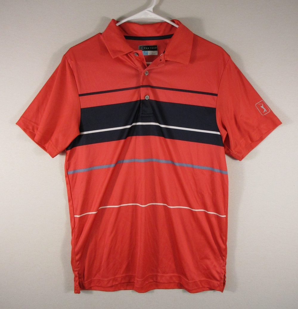 Pga Tour Mens Pro Series Button-Up Polo Shirt Short Sleeve Collared Sz S Red