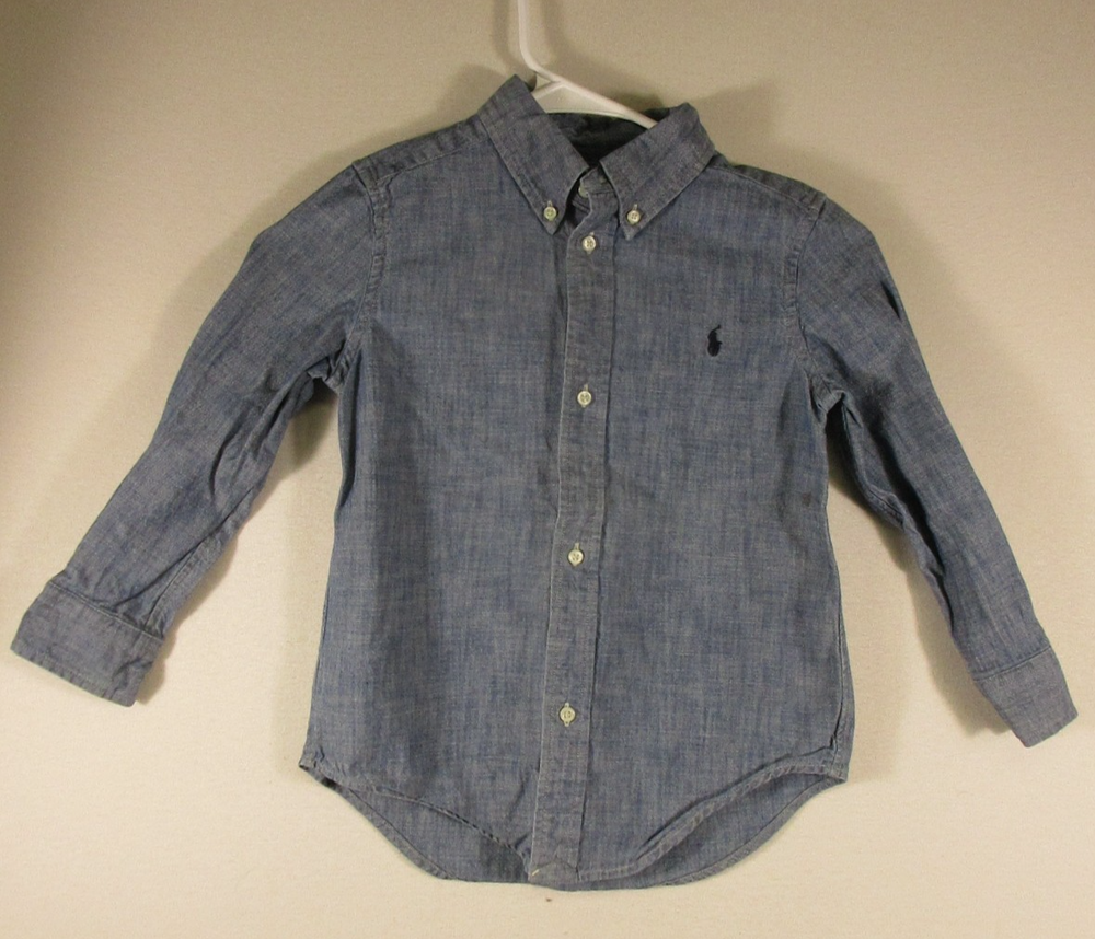 Ralph Lauren Boys Stretch Button-Up Shirt Long Sleeve Collared Size 4 Blue