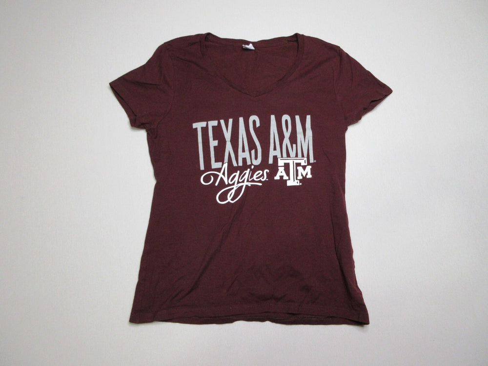 Hanes Womens Stretch Texas A&M Aggies V-Neck Top Short Sleeve Size S Burgundy