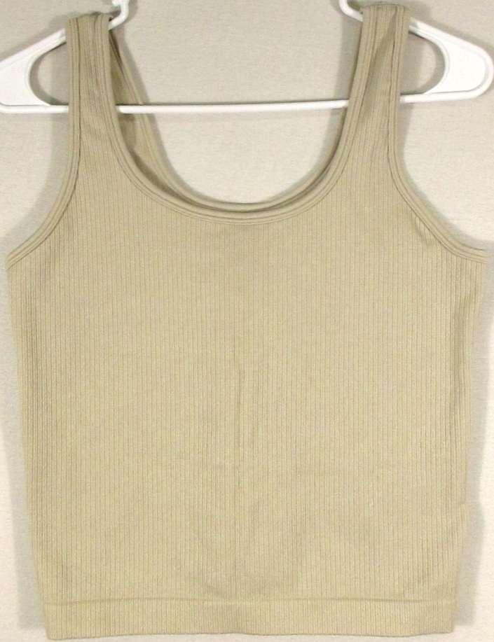 A New Day Womens Scoop Neck Tank Top Ribbed Knit Sleeveless Size L Beige
