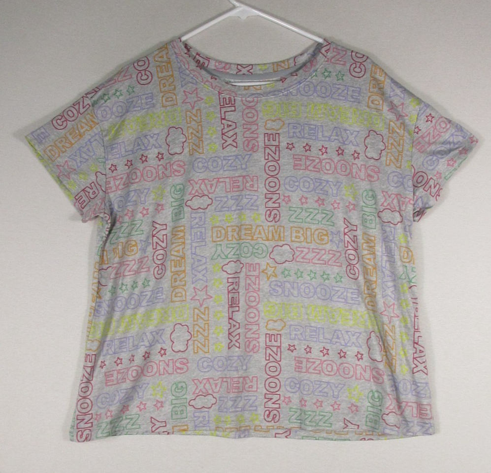 Joyspun Womens Printed T-Shirt Short Sleeve Crew Neck Size L (12-14) Multicolor