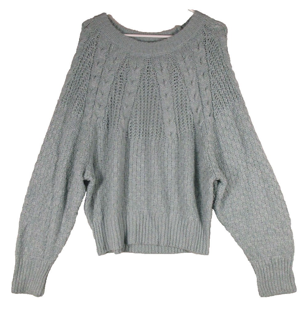 American Eagle Oversized Cable Knit Sweater Round Neck Long Sleeve Size XL Blue