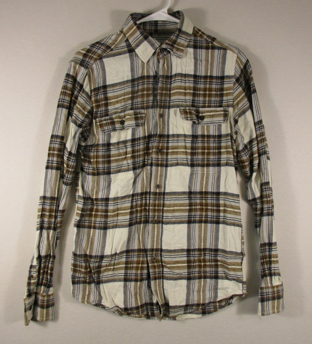 George Mens Button-Up Flannel Shirt Long Sleeve Pockets Size XS Multicolor