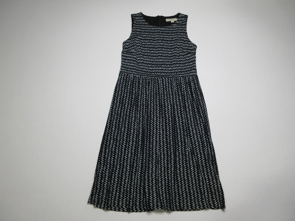 Ann Taylor LOFT Polka Dot Round Neck Womens Sleeveless Dress Back Zip Sz S Black