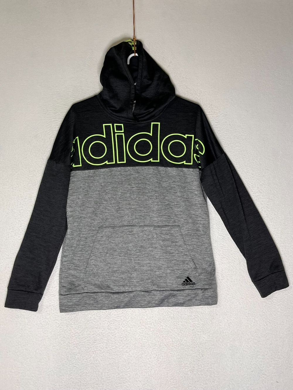 Adidas Black Grey Spell Out Logo Hoodie Sweatshirt Long Sleeve Youth Sz XL 18-20