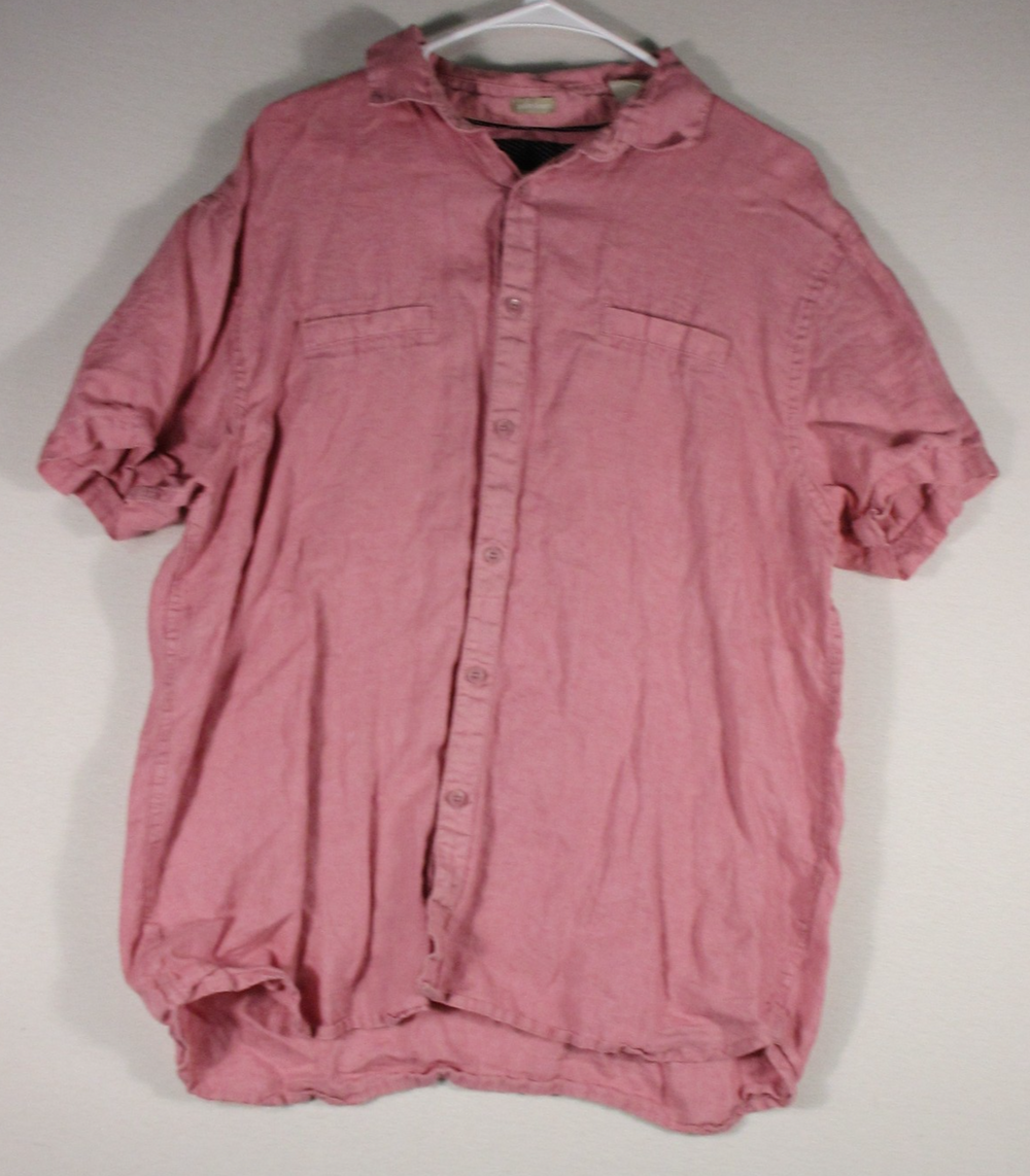 Bruno Mens Button Front Pure Linen Shirt Long Sleeve Collared Size L Pink