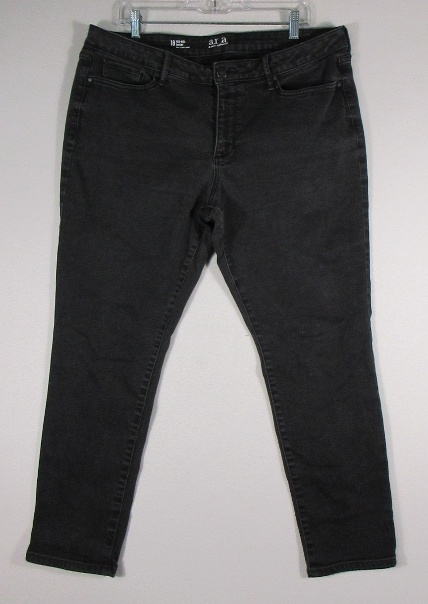 A New Approach Womens Denim Mid Rise Skinny Jeans Belt Loops Pockets Sz 18 Black