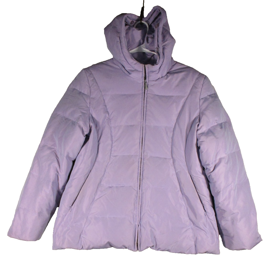 1 Madison Womens Hooded Puffer Jacket Long Sleeve Pockets Size L Purple