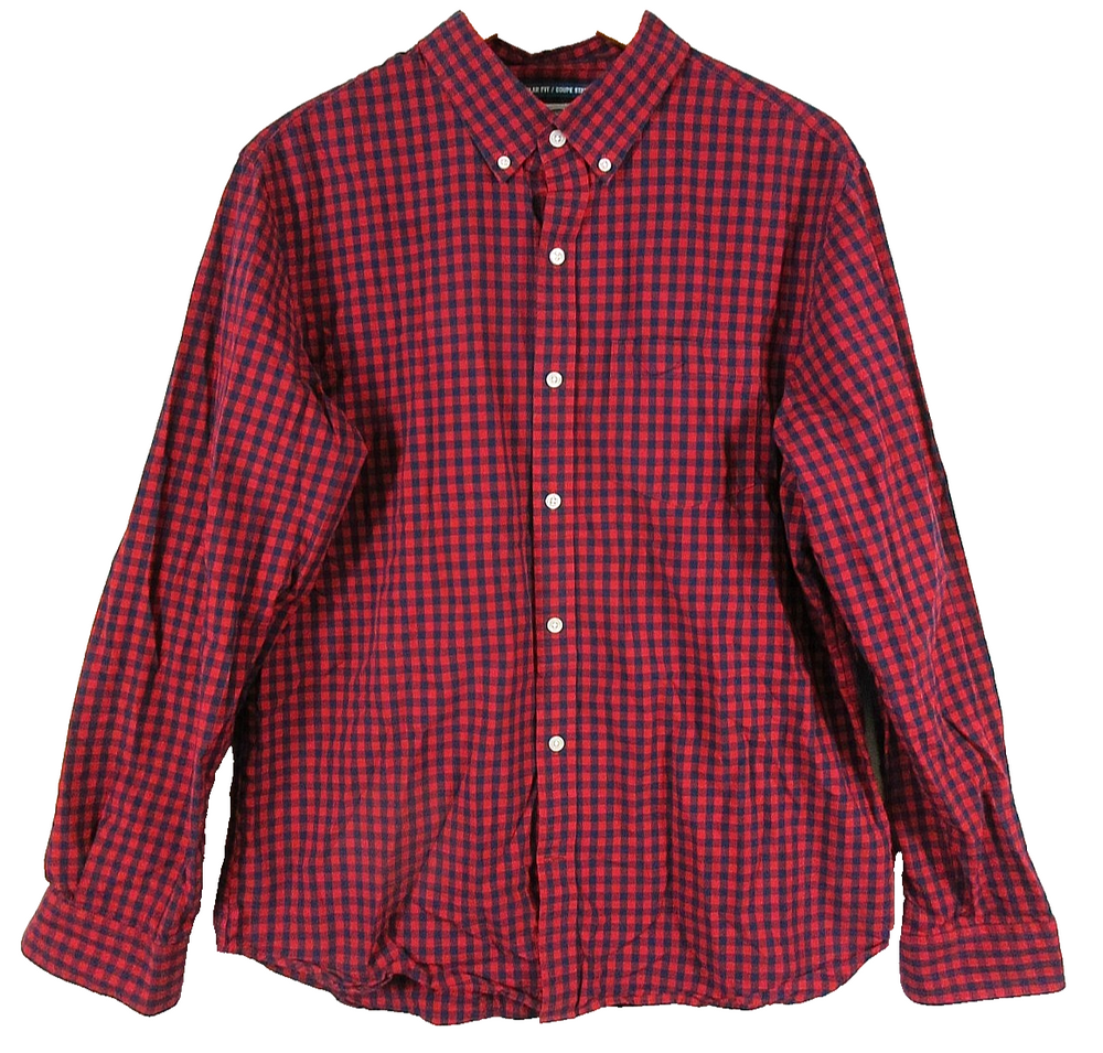 Old Navy Mens Button Front The Classic Shirt Plaid Print Long Sleeve Size L Red