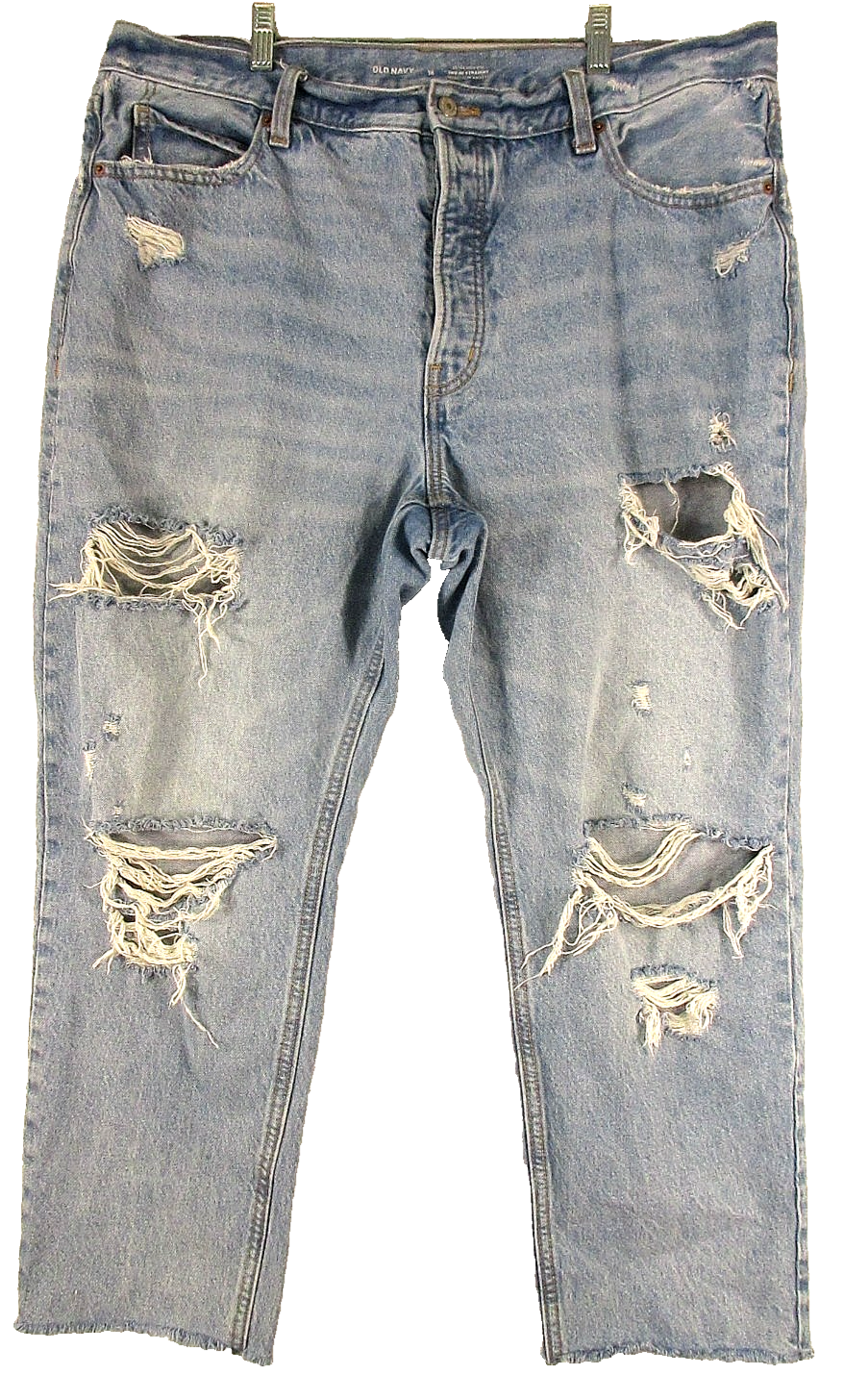 Old Navy Womens Extra High Rise Sky Hi Straight Jeans Distressed Size 18 Blue