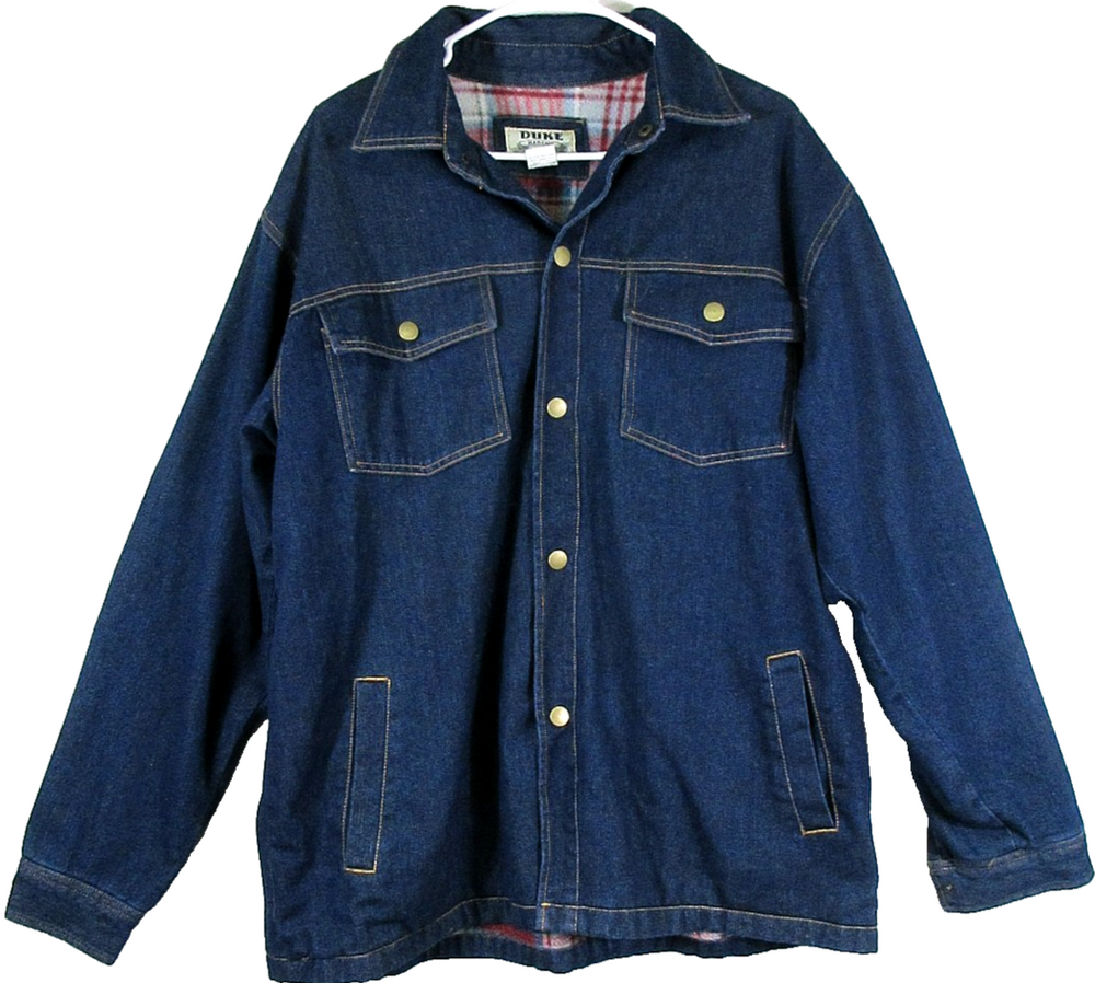 Duke Haband Mens Button Front Denim Chore Jacket Long Sleeve Pockets Size L Blue