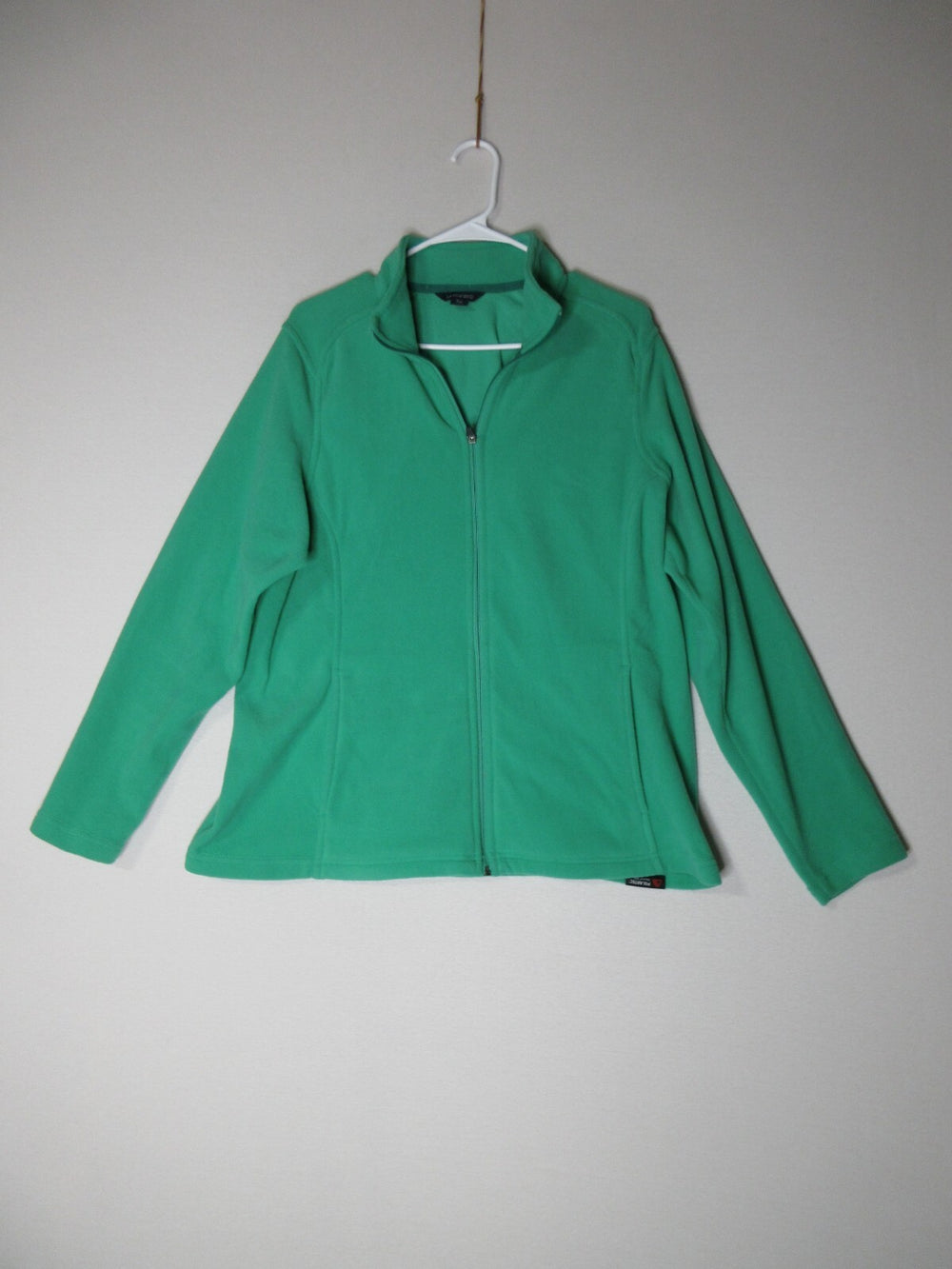 Lands' End Womens Full Zip High Neck Fleece Jacket Long Sleeve Size 14W Green