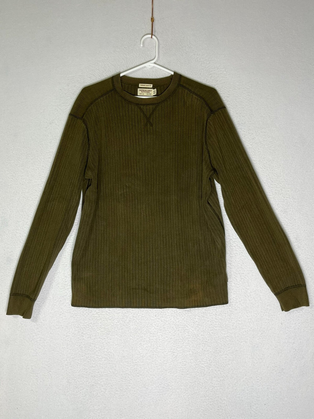 American Eagle Olive Green Vintage Slim Fit Knit Sweater 100% Cotton Mens Size M