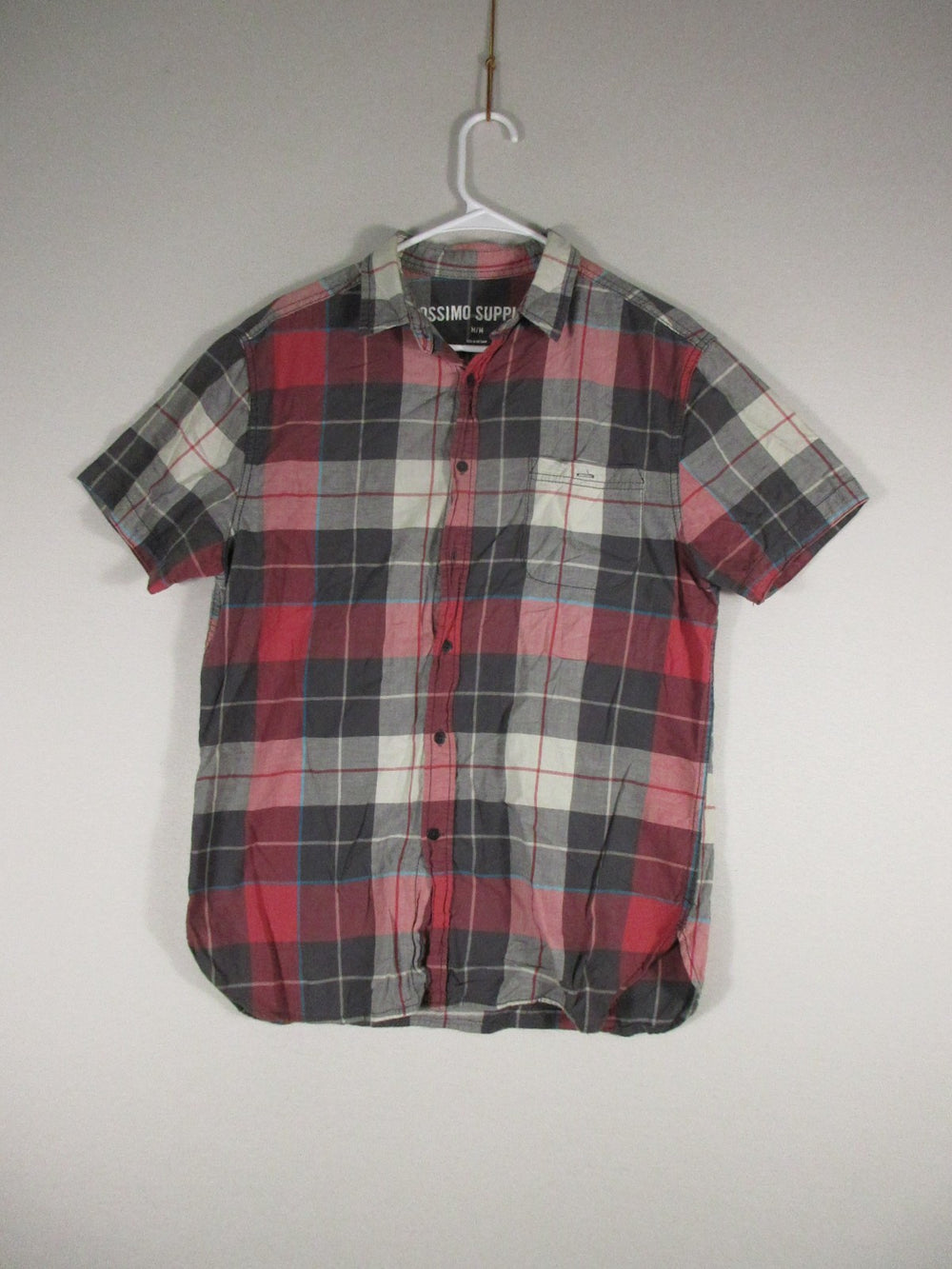 Mossimo Supply Co Mens Button-Up Plaid Shirt Short Sleeve Collar Size M Multi