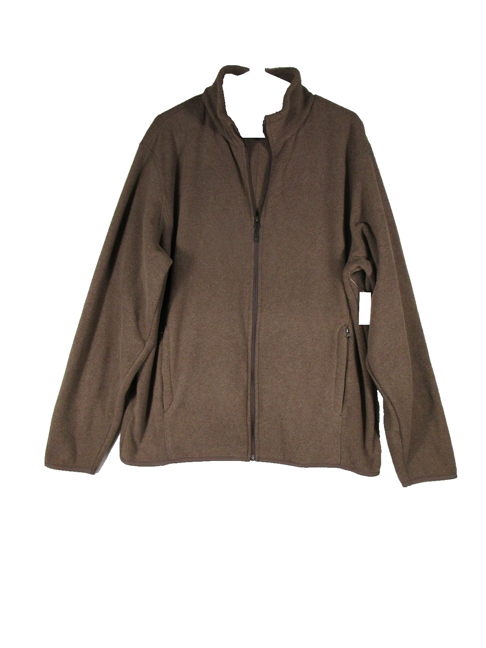 Amazon Essentials Mens Zip-Up Fleece Jacket Long Pockets Sleeve Size L Brown