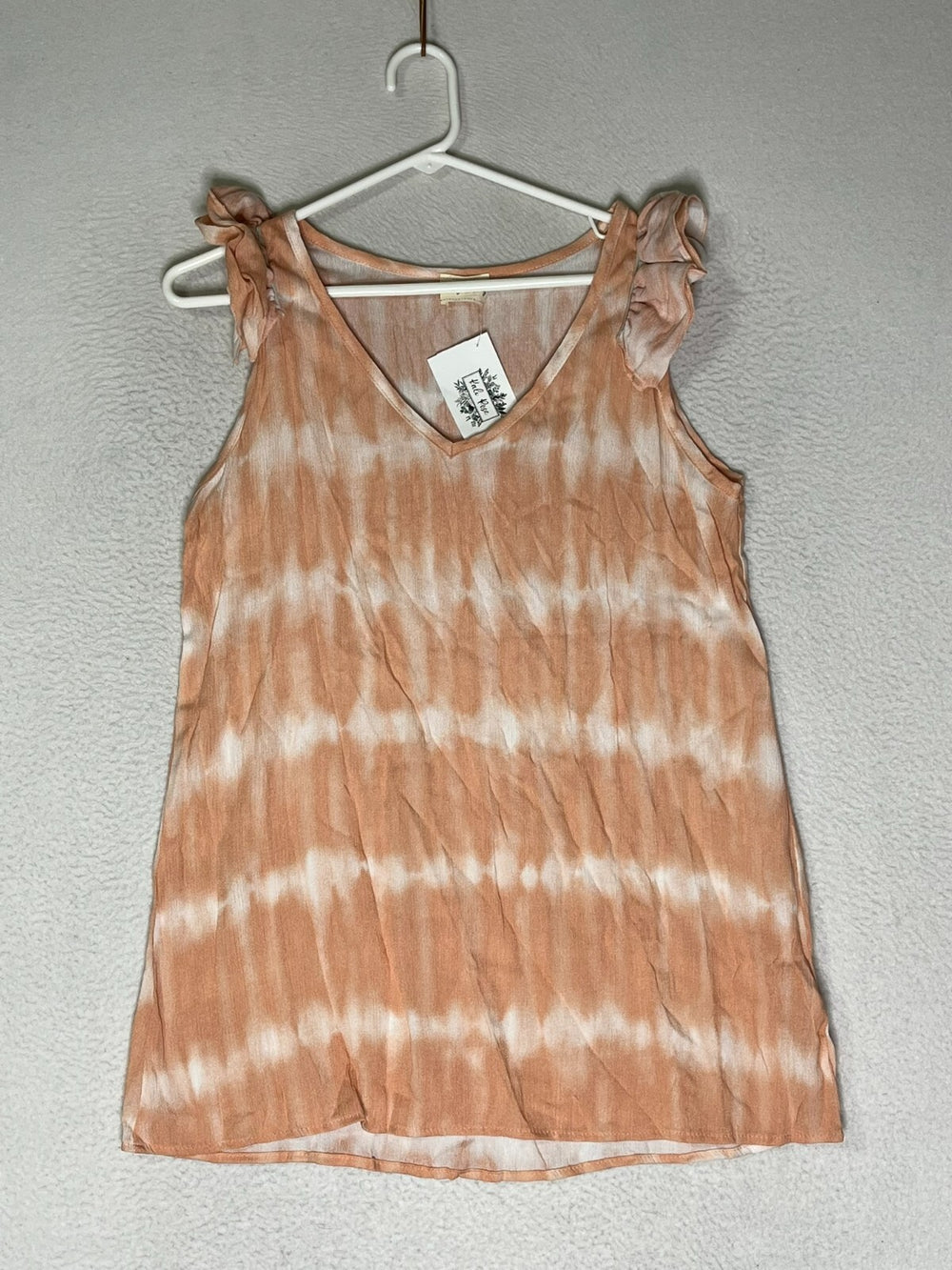 Lovely Melody Peach White Tie Dye Tank Top Ruffle Sleeves Womens Size Small