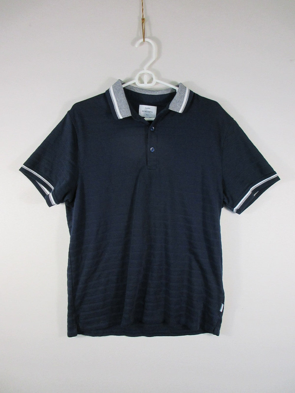 Peter Werth Mens Button-Up Gaskell Polo Shirt Short Sleeve Collared Size M Blue