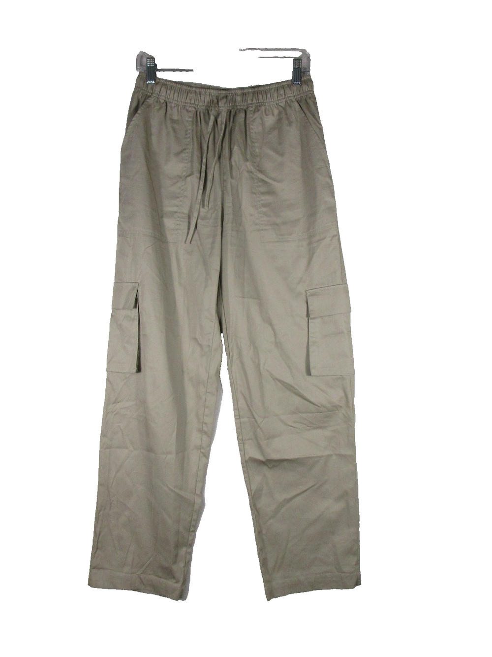 Unbranded Mens Straight Leg Pleated Cargo Pants Drawstring Pockets Size M Beige