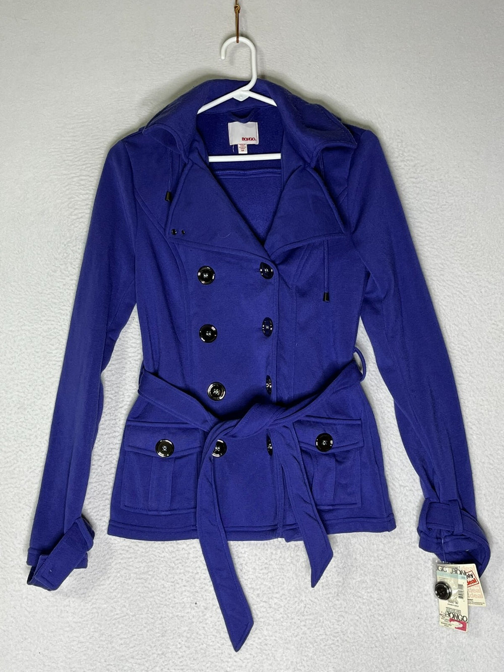 Bongo Royal Blue Trench Coat Double Breasted Belt Waist Womens Size Medium