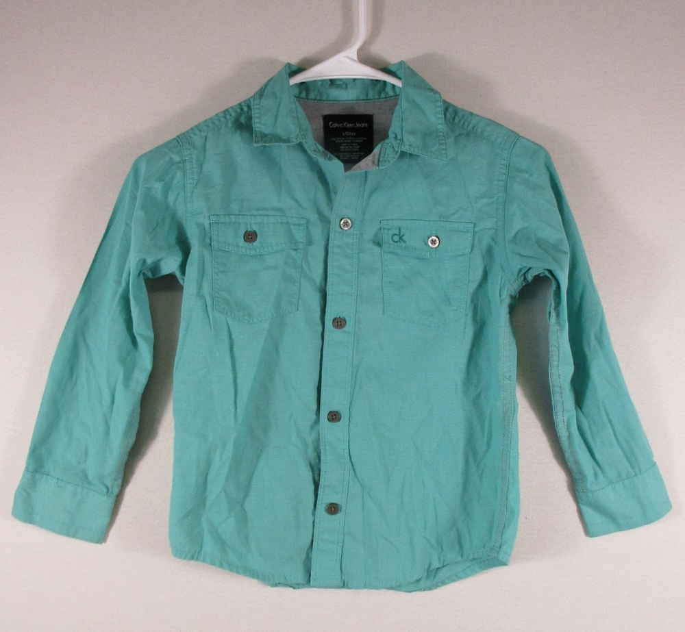 Calvin Klein Jeans Women Button-Up Casual Shirt Long Sleeve Collared Size L Aqua