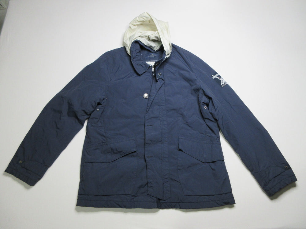 Nautica Blue Water Resistant Hooded Bomber Jacket Long Sleeve Men's Size Large