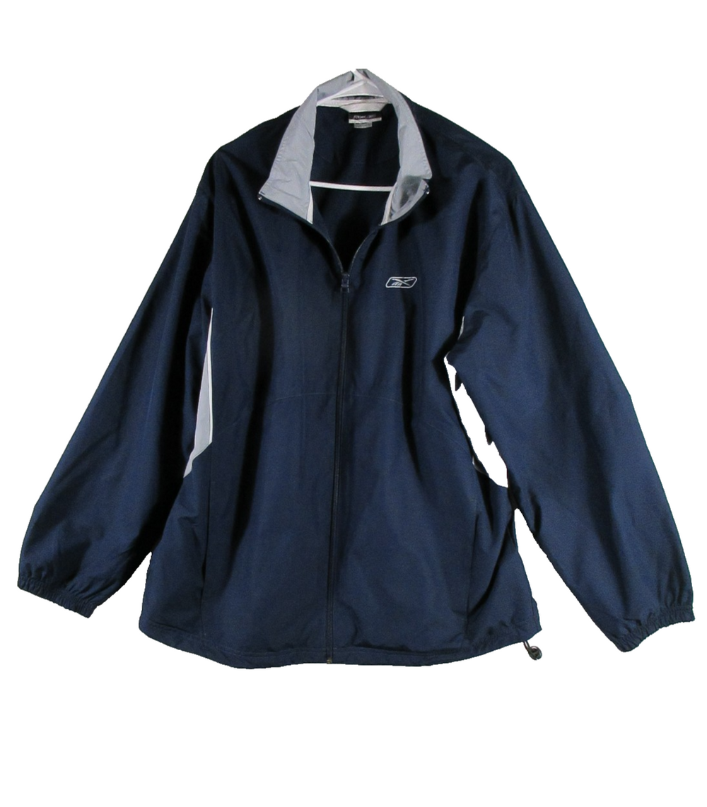 RBK Mens Windbreaker Jacket Collared Neck Full Zip Long Sleeve Size L Blue