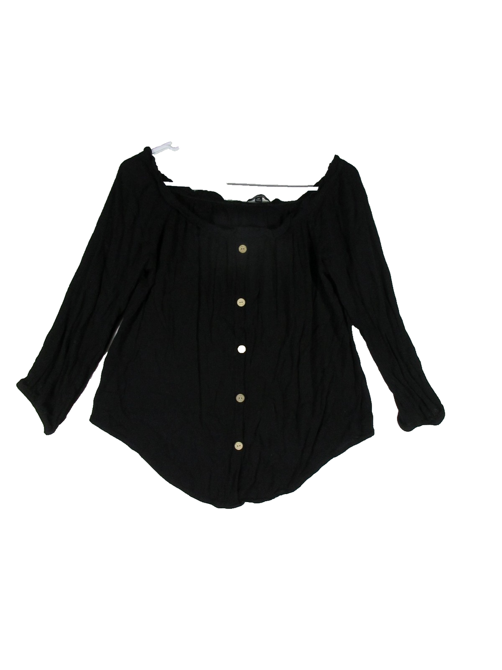 Ambiance Womens Button-Up Blouse Of The Shoulder Long Sleeve Size M Black