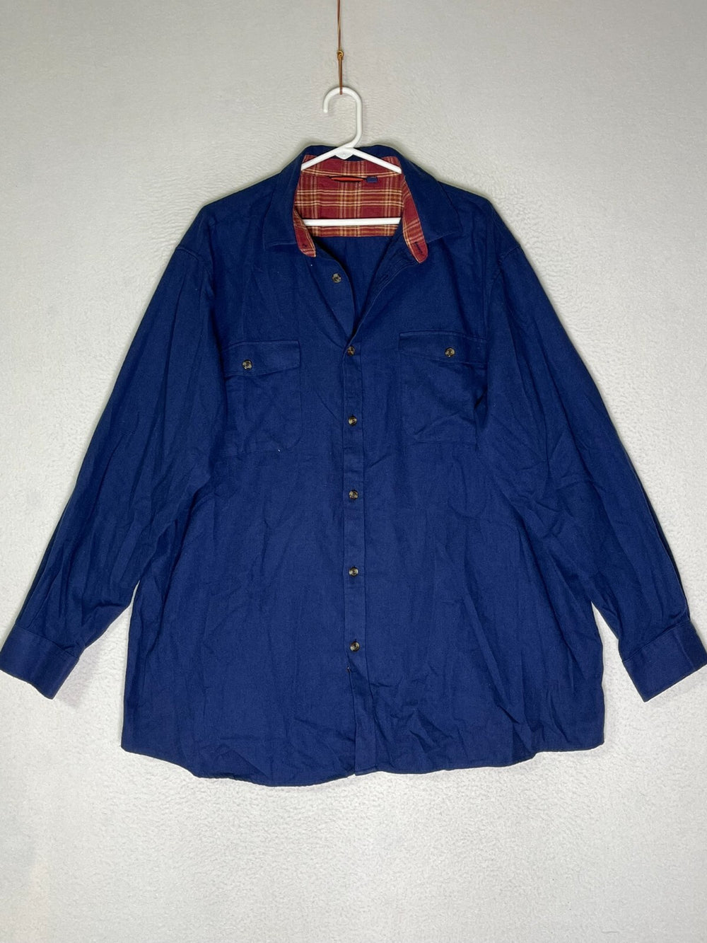 Vintage Royal Blue Button Up Shirt Chest Pockets Long Sleeves Mens Size 3XL