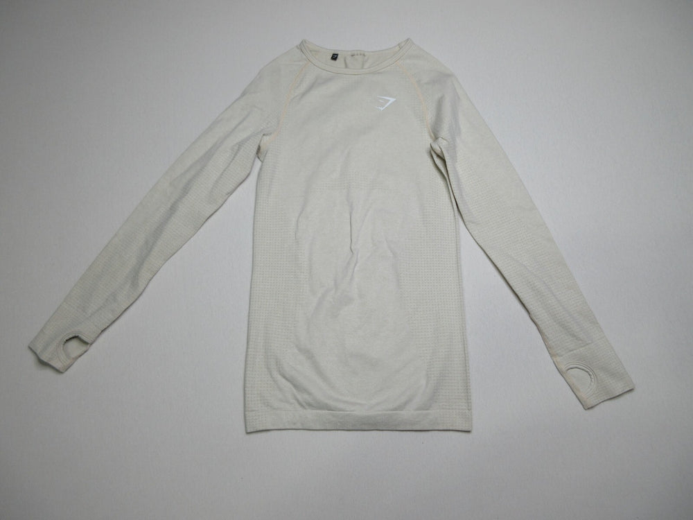 Gymshark Women Polka Dot Regular Fit Round Neck T-Shirt Long Sleeve Size S Ivory