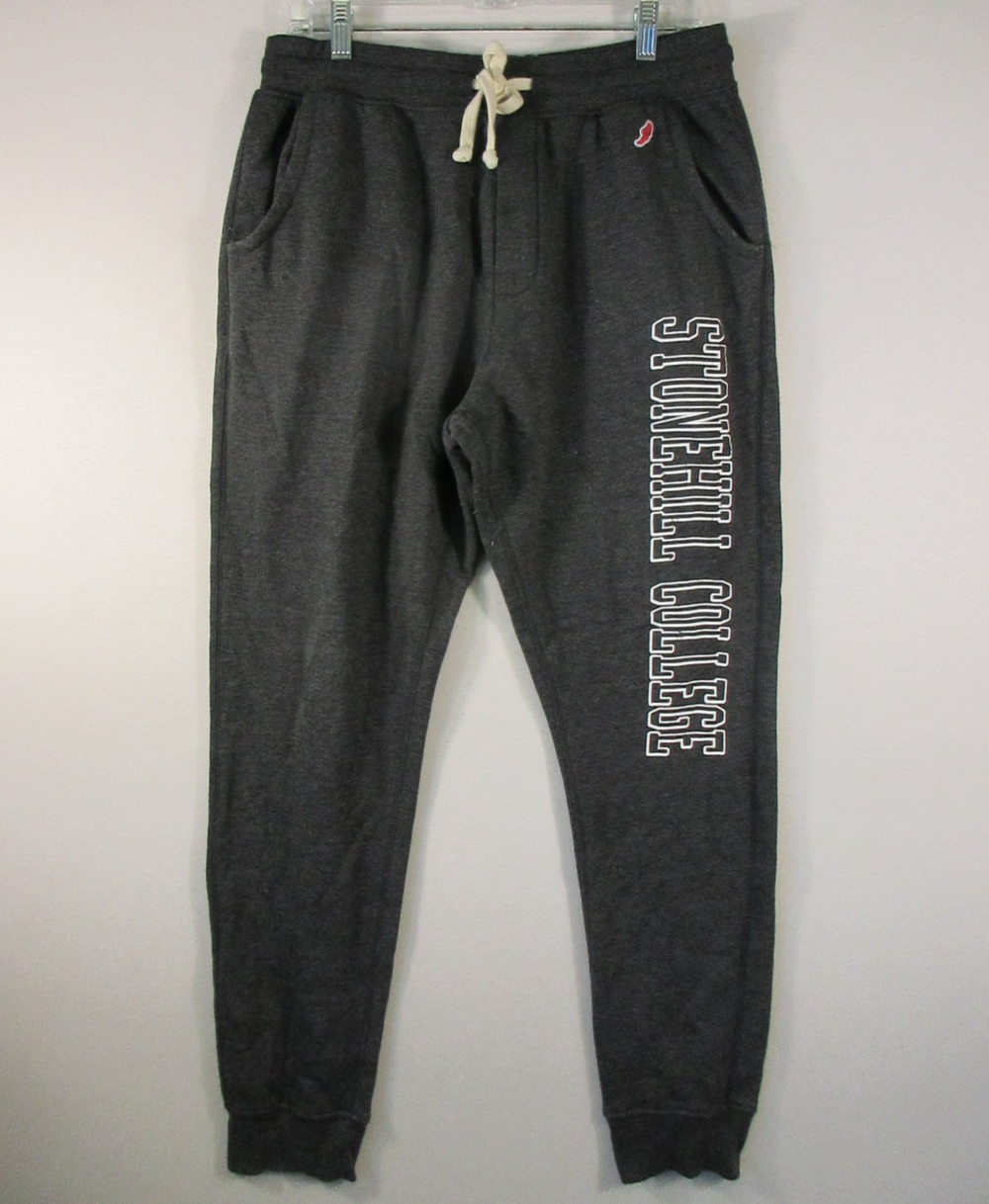 League Mens Stonehill College Graphic Jogger Pants Drawstring Waist Size M Gray