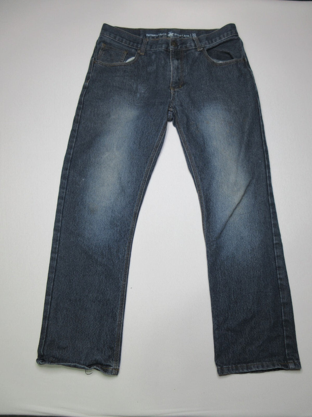 Beverly Hills Flat Front High Rise Mens Straight Jeans Pockets Size 32/30 Blue