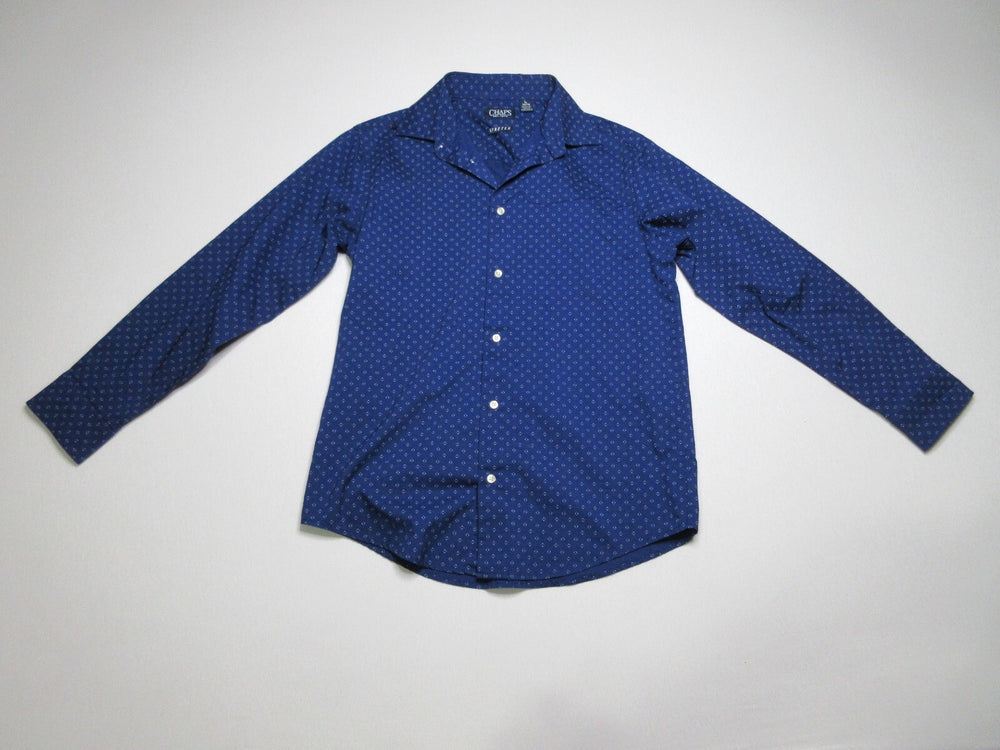 Chaps Boys Polka Dot Stretch Button-Up Shirt Long Sleeve Collared Sz L 14-16 Blu