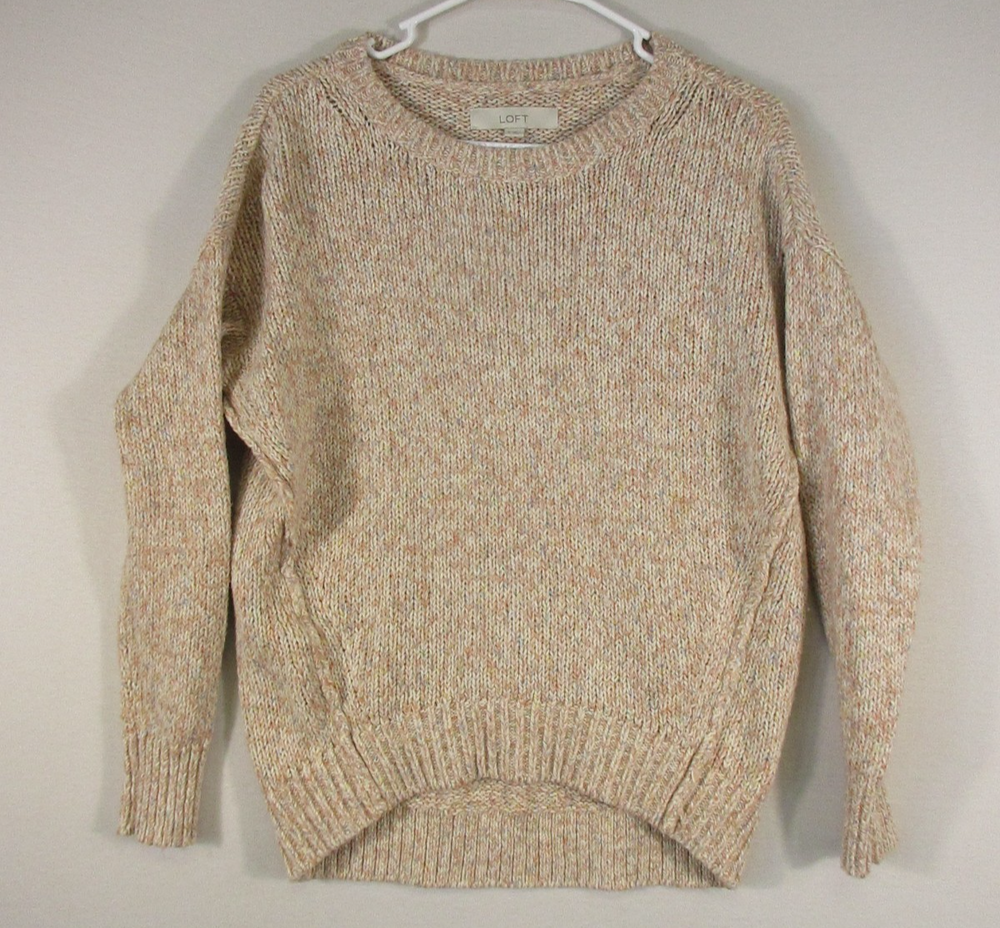 Loft Womens Pullover Crew Neck Knit Sweater Long Sleeve Hi-Low Hem Size S Multi