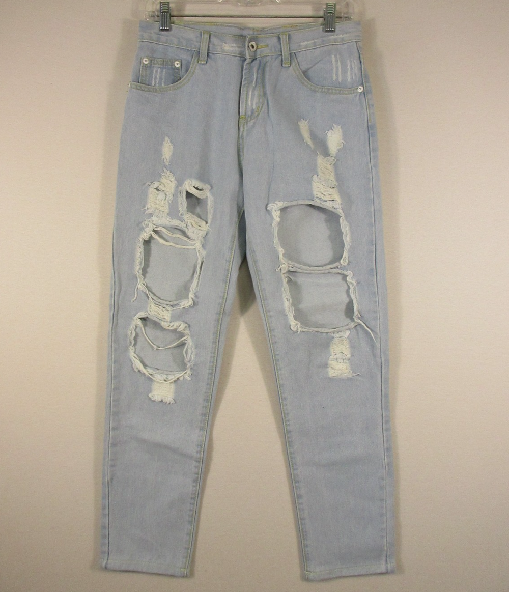 Top Trends Womens Stretch Denim Distressed Jeans Straight Leg Size 29 Blue