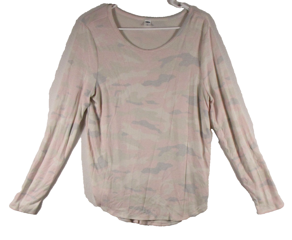 Old Navy Womens Camouflage Plush Knit Top Round Neck Long Sleeve Size L Pink